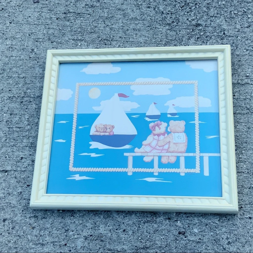 Vintage nautical sailor teddy bears picture framed print nursery wall art